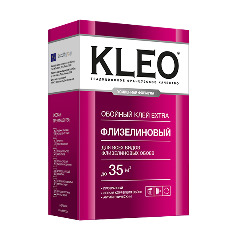 KLEO EXTRA 35, Клей для флизелиновых обоев, сыпучий, пачка 240 гр, 35 м²