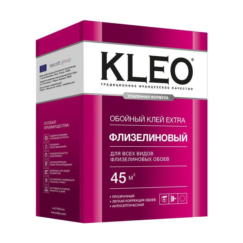 KLEO EXTRA 45, Клей для флизелиновых обоев EXTRA 45 , пачка 320 гр, 45 м²